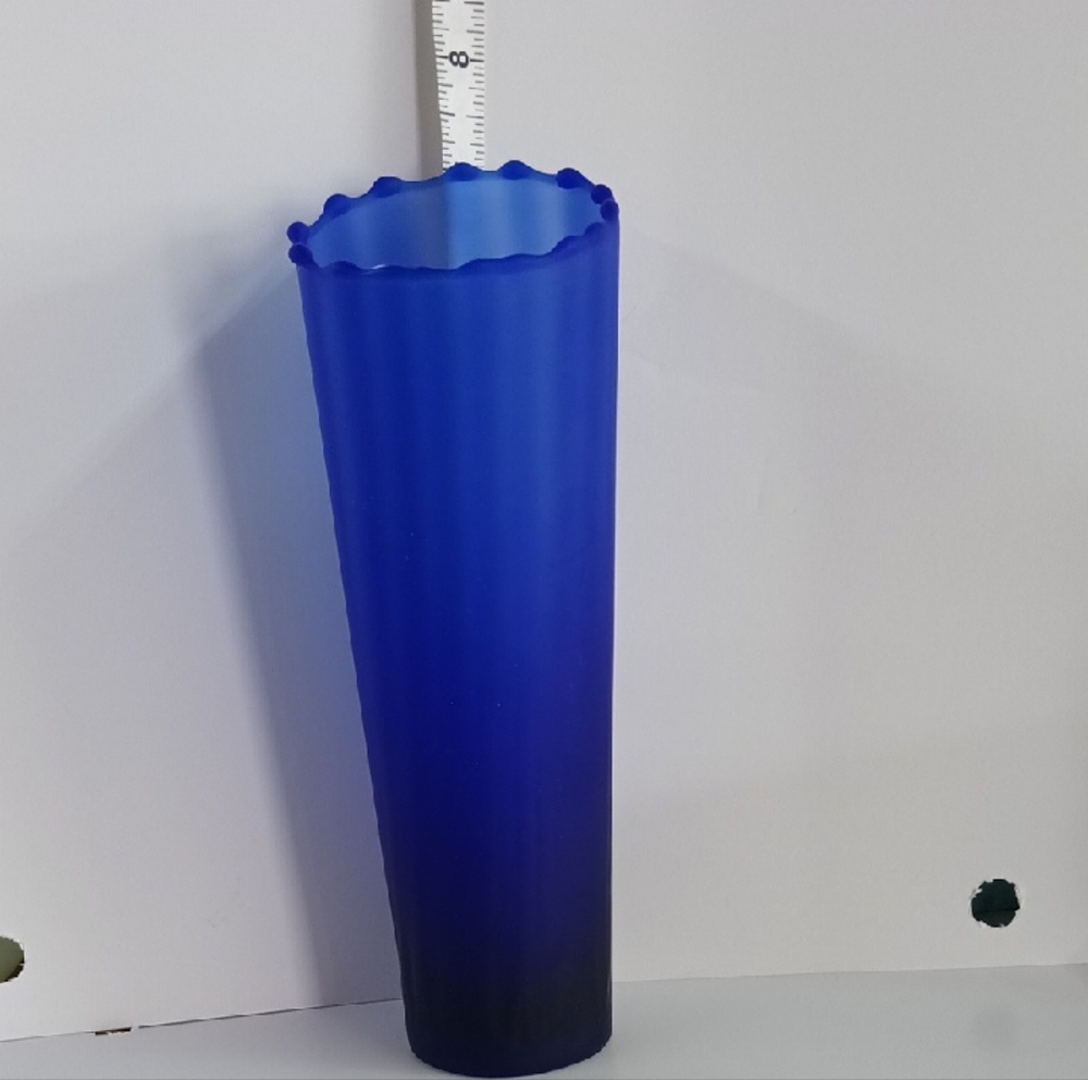 Blue Scalloped Vintage Glass Vase